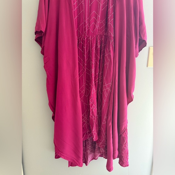 Torrid Dress & Kimono Cardigan Womens SZ 2 1/2 Pink Flowy MIDI Draped Front - Picture 3 of 14